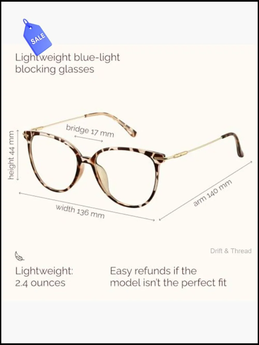 Retro Round Anti Blue Light Glasses TR90 Lightweight UV400